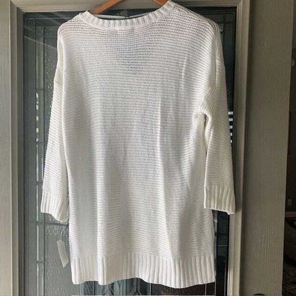 NWT Cupio Women's Large White Sweater V-Neck Loose Knit Long Beach - Picture 3 of 13